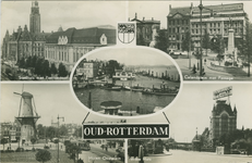 PBK-2007-554 Fotokaart met 5 verschillende afbeeldingen van Oud-Rotterdam. Van links naar rechts:1. linksboven: ...