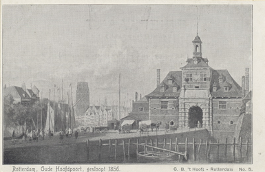 PBK-5367 Oudehaven met de Ooster Oude Hoofdpoort bij de Geldersekade, uit het zuiden. Op de achtergrond de toren van de ...