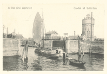 PBK-6351 Schiemond met de Ruigeplaatsluis, vanaf de Nieuwe Maas. Rechts de watertoren en links op de achtergrond molen ...