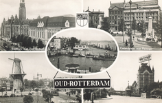 PBK-8888 Oud-Rotterdam. Zicht Stadhuis met Postkantoor, Calandplein met Passage, Boompjes, Molen Oostplein en het Witte Huis.