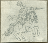1976-3065 Tegelspons met een voorstelling van een ruiter te paard in wapenuitrusting. Deze spons is gebruikt voor de ...