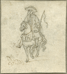 1976-3072 Tekening (pen in bruine inkt) met een voorstelling van een ruiter te paard met een zweep. Deze tekening is ...