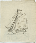 1976-3096 Tekening (pen in bruine inkt) met een voorstelling van een binnenvaartschip. Verso: fragment van een tekening ...