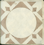1976-3195-27 Tekening uit het modellenboekje voor tegels: geometrische figuur. Cirkel in gesprenkeld kwadraat met ...