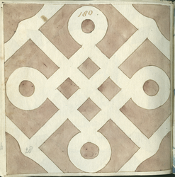 1976-3195-28 Tekening uit het modellenboekje voor tegels: geometrische figuur; signetten.