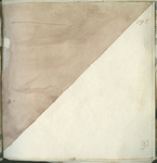 1976-3195-93 Tegelvoorbeeld met tekeningen uit het modellenboekje voor tegels: twee driehoekige vlakken (wezen).