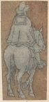 1976-3261 Tegelvoorbeeld met een voorstelling van een ruiter op de rug gezien op op (vrijwel) stilstaand paard.