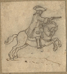 1976-3278 Tegelvoorbeeld met een voorstelling van een ruiter te paard in 18de-eeuwse kledij; paard naar rechts ...