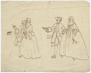 1976-3291 Tegelvoorbeeld met een voorstelling van twee groepen van heer en dame in 18de-eeuwse kledij