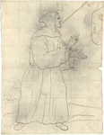 1976-3352 Tekening (pen in bruine inkt) met een voorstelling van een monnik in de kleding van de Silvestrijnen: met ...