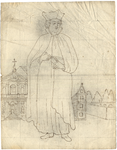 1976-3363 (pen in bruine inkt) met een voorstelling van een rooms-katholieke geestelijke in de kleding van de ...
