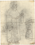 1976-3365 Tekening (pen in bruine inkt) met een voorstelling van een monnik in de kleding van de Augustijnen: lang ...