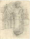 1976-3366 Tekening (pen in bruine inkt) met een voorstelling van een monnik in kleding van de ongeschoeide ...