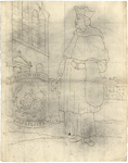 1976-3367 Tekening (pen in bruine inkt) met een voorstelling van een figuur in kleding van de kanunniken van ...