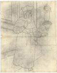 1976-3378 Tekening (pen in bruine inkt) met een voorstelling van een man in kleding van de Minderbroeders Conventualen: ...