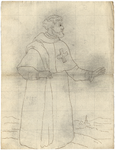 1976-3379 Tegelspons en tekening met een voorstelling van een monnik in kleding van de Kruisbroeders in Nederland: een ...