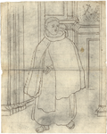 1976-3380 Tekening (pen in bruine inkt) met een voorstelling van een monnik in kleding van de Hiëronymieten: grote ...