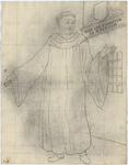 1976-3383 Tegelspons en tekening met een voorstelling van een monnik in kleding van de Congregatie van Sint-Justina: in ...
