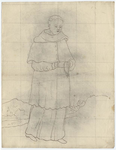 1976-3385 Tegelvoorbeeld met een voorstelling van een figuur in een lang gewaad waarover een halflange toga. Grote ...