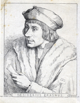 M-678-NB-4 Litho van het portret van Pieter Gillis (Petrus Aegidius) naar het schilderij door Quinten Massijs. In het ...