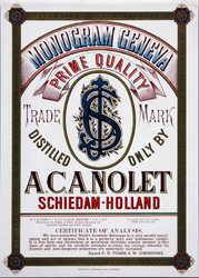 XI-0000-0120 Monogram Geneva Prime Quality Distilled only by A.C.A. Nolet Schiedam-Holland.