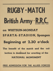 2008-3641 Aankondiging Rugby-match British Army - R.R.C. (R'damsche Rugby Club) on Whitsun-monday (Pinksteren 1945) ...