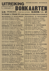828-a39a Distributiekring Rotterdam uitreiking bonkaarten 13e periode, voor de letters Kris tot en met Z van 15 ...
