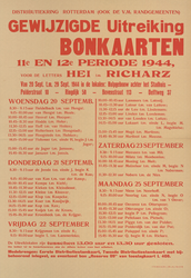 828-a52 Distributiekring Rotterdam gewijzigde uitreiking bonkaarten 11e en 12e periode 1944, voor de letters Hei tot en ...