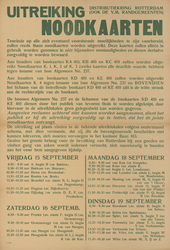 828-a62 Distibutiekring Rotterdam uitreiking Noodkaarten van vrijdag 15 september tot en met dinsdag 19 september 1944