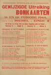 828-a63 Distributiekring Rotterdam gewijzigde uitreiking bonkaarten 11e en 12e periode 1944, voor de letters Richel tot ...