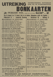 828-a65 Distributiekring Rotterdam uitreiking bonkaarten 2e periode 1944, voor de letters Kop tot en met Z van 10 ...