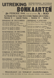 828-a66 Distributiekring Rotterdam uitreiking bonkaarten 2e periode 1944, voor de letters A tot en met Ko van 28 ...