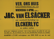 AF-10168 Vereniging Ons Huis Gouvernestraat 133 woensdag 3 april 8.15 u. Jac. Van Elsäcker met voordracht (herhaling) ...