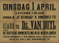 AF-10170 dinsdag 1 april, 's avonds 7.30 uur spreken in De Heemraad Nieuwe Binnenweg 276 Giard en Ds. Van Duyl over: De ...