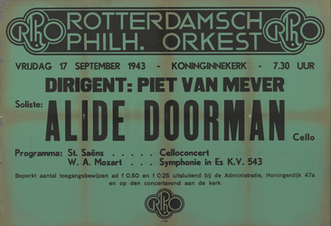 AF-10243 Rotterdams Philharmonisch Orkest (R.Ph.O) vrijdag 17 september 1943 - Koninginnekerk - 7.30 uur dirigent: Piet ...