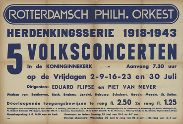 AF-10270 Blauwe tekst: Rotterdams Philharmonisch Orkest (R.Ph.O.) herdenkingsserie 1918-1943 5 Volksconcerten in de ...