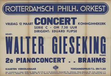 AF-10278 Blauwe tekst: Rotterdams Philharmonisch Orkest (R.Ph.O.) vrijdag 12 maart 1943 concert Koninginnekerk, ...