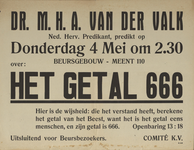AF-10378 DR.. M.H.A. van der Valk, Ned. Herv. Predikant, predikt op donderdag 4 mei 1944 om 2.30 uur, Beursgebouw meent ...