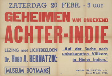 AF-10384 zaterdag 20-02-1943 Geheimen van onbekend Achter-Indië Lezing met lichtbeelden Dr. Hugo A. Bernatzik: Auf der ...