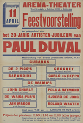 AF-10429 Arena Theater zondag 11 april 1943 ter gelegenheid van het 20-jarig artiesten-jubileum van Paul Duval ...
