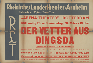 AF-10447 Arena Theater, Rheinisches Landestheater Arnheim Intendant: Robert Sawallich Rotterdam Mittwoch, 23. März 1944 ...