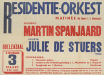 AF-10472 De Doelen Residentie Orkest dirigent: Martin Spanjaard Soliste: Julie de Stuers, zang. 3 maart 1940 programma: ...