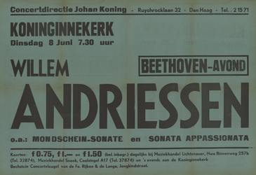 AF-10497 Koninginnekerk Concertdirectie Johan Koning 8 juni 1943 Beethoven-avond Willem Andriessen o.a. ...