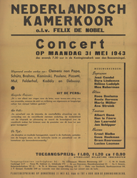 AF-10501 Koninginnekerk Nederlandsch kamerkoor o.l.v. Felix de Nobel Concert 31 mei 1943 sopranen: José Candel, Dora ...