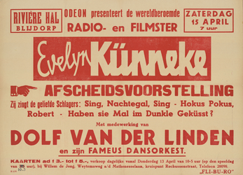 AF-10524 Rivièra Hal, Diergaarde Blijdorp 15 april 1944 radio en filmster Evelyn Künneke afscheidsvoorstelling. Zij ...
