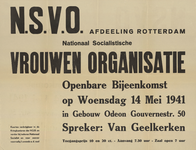 AF-10530 N.S.V.O. afdeling Rotterdam Nationaal Socialistische Vrouwen Organisatie Openbare bijeenkomst woensdag 14 mei ...