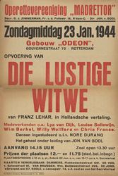 AF-10560 Operettevereeniging Madrettor zondagmiddag 23 jan. 1944 Gebouw Odeon Gouvernestraat 72 Rotterdam Opvoering van ...