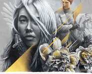 2023-35-158 Muurschildering met als onderwerp mythe van Aphrodite van Zuid Afrikaanse street-art kunstenaar Mr. Copy op ...