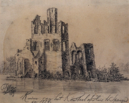 1968-1335 De ruïne van het Kasteel of Huis te Spangen in 1576.