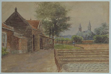 1969-1500 Zondagmorgen op de tuin Jan van der Hart aan de Paradijslaan Crooswijk. Op de achtergrond rechts de torens ...